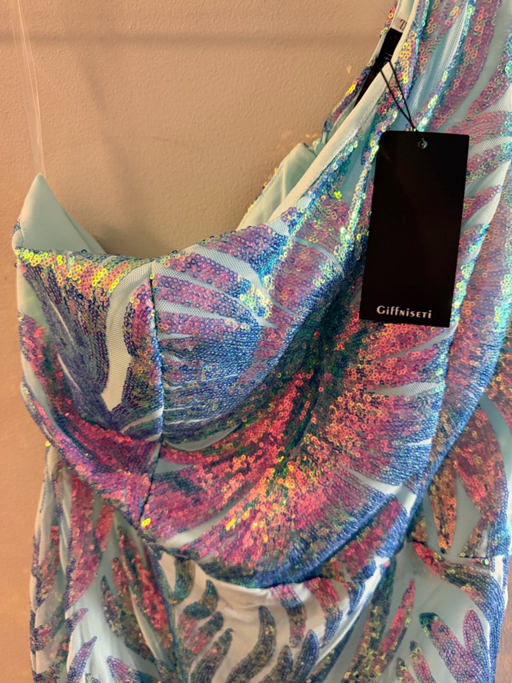 Women’s XL, Giffinsetti, Aqua & purple Iridescent Sequin Prom Dress - Picture 13 of 16